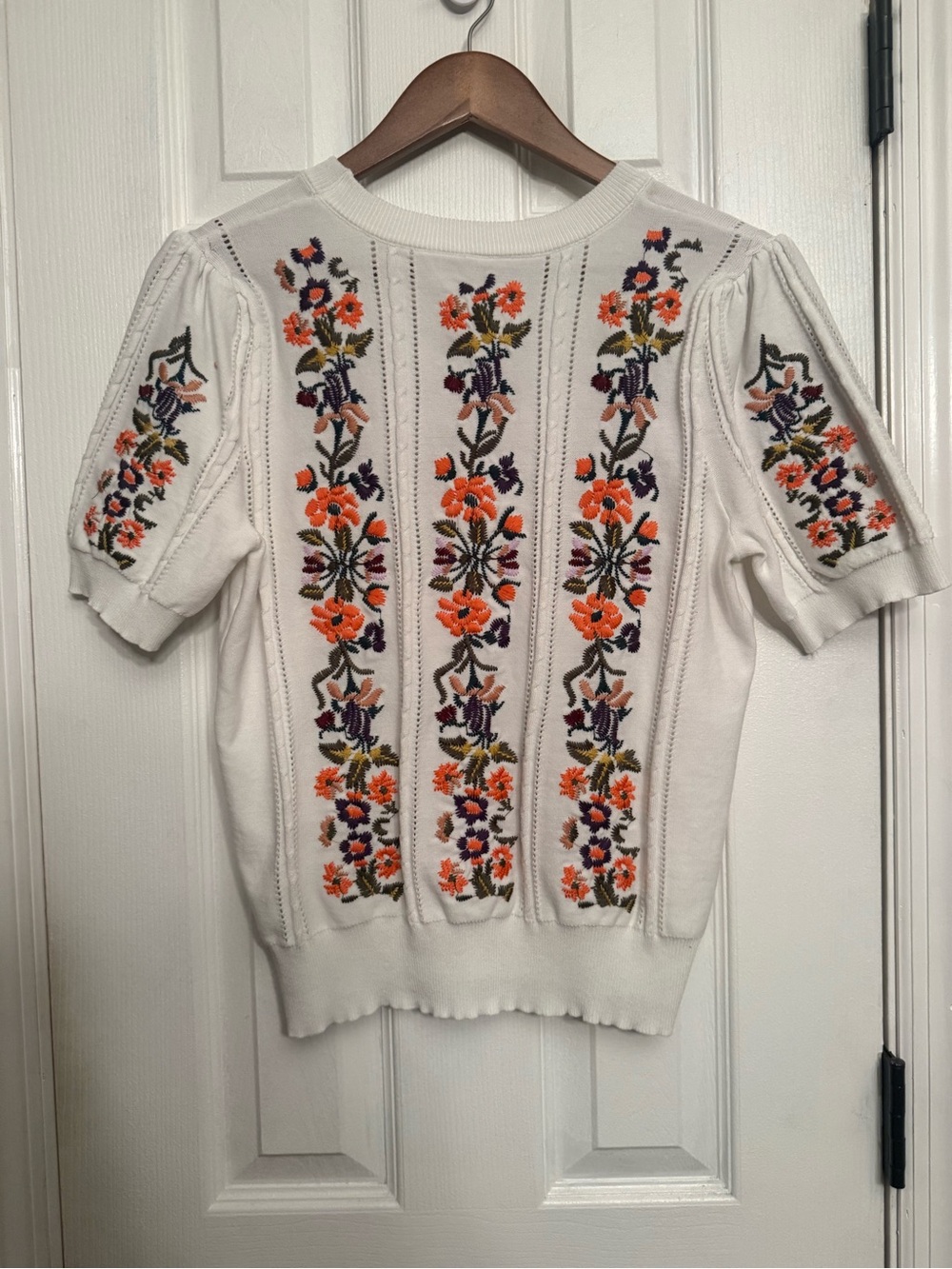Boheme Embroidered Floral Knit Top medium $68 shirt sweater Anthropologie - Picture 5 of 5